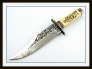 Antique Quality Bowie Knife American Frontier & Powder Horn Scrimshaw