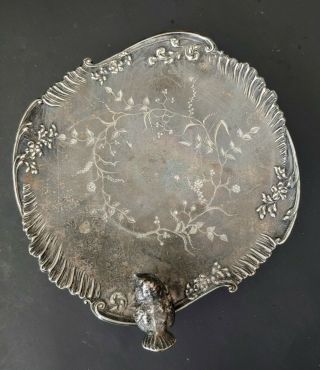 Vintage Pairpoint Ornate Footed Silver Plate Platter Dish Tray Bird Floral