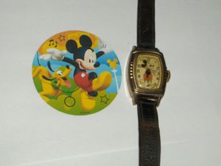 1930s Gold Plated Ingersoll Disney Mickey Mouse Wrist Watch,  Instr