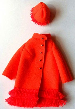 Vintage Barbie Orange Fiery Coat & Hat - -