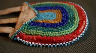Early 1900 Native American Great Lakes Woodlands 2 Sided Beaded Puzzle Bag