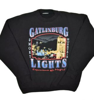 Vintage Gatlinburg Lights Crewneck Sweatshirt Mens L Smoky Mountains Tennessee