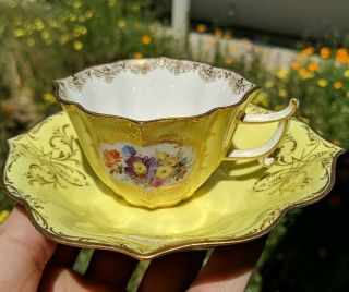 Antique Meissen Yellow Porcelain Teacup & Saucer Crossed Swords