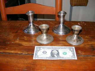 2 Pair Weighted Sterling Candle Holders,  1 Pr.  Lg John Wanamaker,  1 Pr.  No Maker