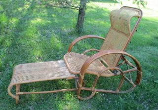 Mid Century Vgt Bamboo Rattan Chaise Lounge Chair Ottoman Pretzel Arms Wicker