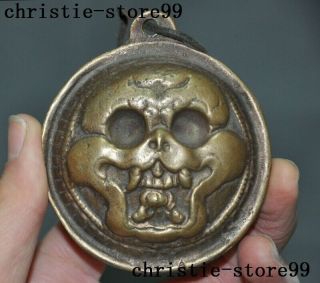 Old Chinese China Bronze Skeleton Devil Skull Death - Head Statue Amulet Pendant