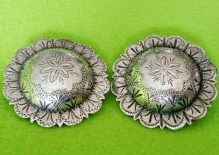 Keyston Bros Pair (2) Antique 1 - 3/4 " Solid Sterling Silver Bridle Rosettes Nr