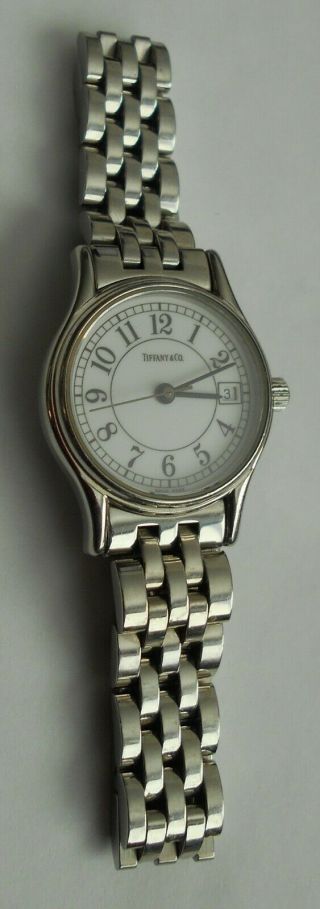 Vintage Tiffany & Co Stainless Steel Railroad With Date Ladies Watch