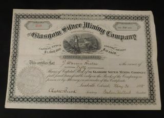 The Glasgow Silver Mining Company 50 Stock Shares C.  1885 - Leadville,  Colorado