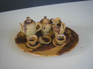 Vintage Miniature Doll House Pottery Tea Set W/tray (7pc)