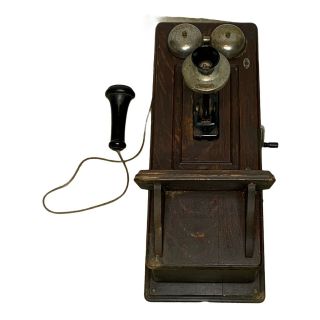 Antique Western Electric Wooden Wall Phone 2 Receiver Style,
