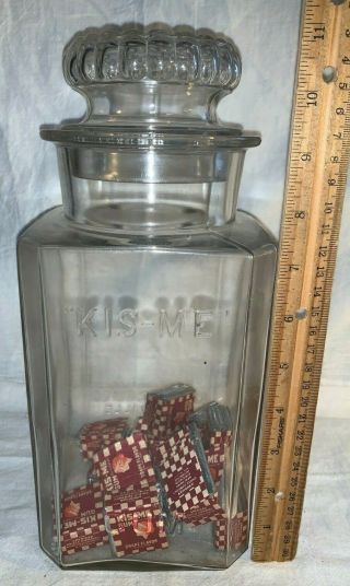 Antique Full Kis - Me Gum Candy Jar 13 Packs Country Store Soda Fountain Display