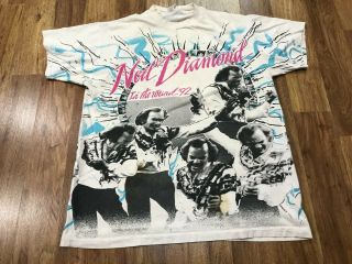 Large - Vtg 1992 Neil Diamond Single Stitch Allover Print 90s T - Shirt France