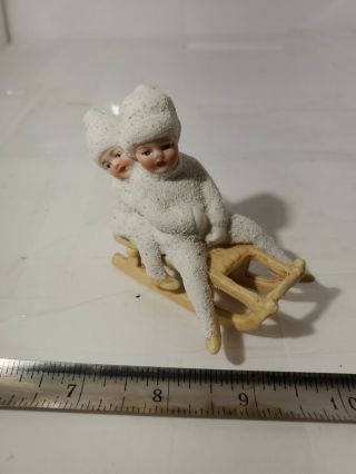 Antique German Bisque Snow Babies On Sled 3 1/2 " Long
