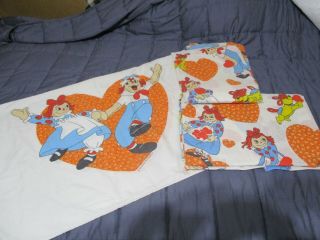 Vintage Raggedy Ann / Andy Twin Fitted & Flat Bed Sheet Set & Pillowcase Ex 80 