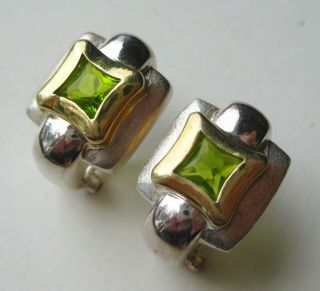 Vintage Sterling Silver Green Peridot Gemstone Pierced Earrings