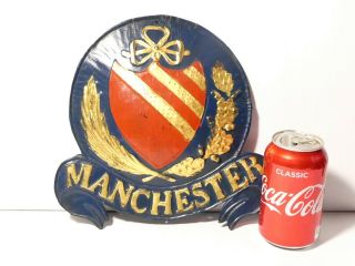 Antique Manchester Painted Tin Metal Fire Insurance Mark Wall Sign Badge 2
