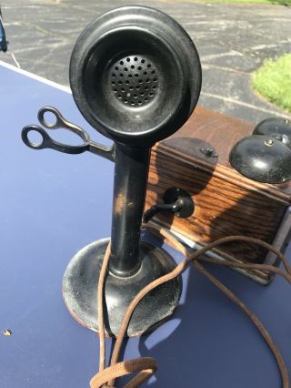 Antique Western Electric Candlestick Telephone with Oak Ringer Box 3