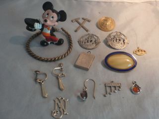Desk Drawer Junk Pins Badges Buttons Toys Vintage Antique