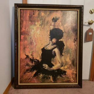Vintage 31x42 Senorita Flamenco Dancer On Hard Board Signed Lee Burr