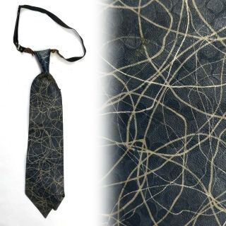 Vintage 1920s 1930s Pre - Tied Squiggly Lines Leather Necktie Art Deco Tie