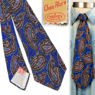 1930s 1940s Cheney Cravats Chen - Alure Paisley Vintage Necktie Art Deco Swing Tie