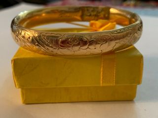 Victorian 14k Gold Filled Engraved Bangle Chased Flower Clamping Bracelet Antiqu