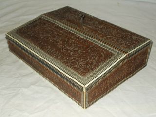 Antique Victorian Anglo Indian Vizagapatam Sadeli Hand Carved Writing Slope Box