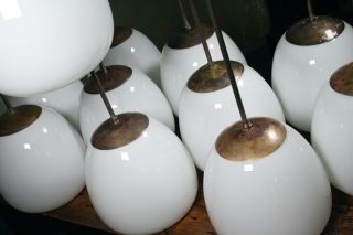Mid 20th Century Extra Large Glass Opaline & Brass Tulip Pendants Lights Vintage 2