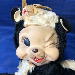 Vintage 1950s Rushton Stinky Skunk Rubber Face Plush Stuffed Animal Eye Wink 2