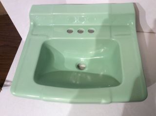 Vintage Porcelain Bath Sink Jadeite Green Universal Rundle Wall Mount 2