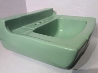 Vintage Porcelain Bath Sink Jadeite Green Universal Rundle Wall Mount 3