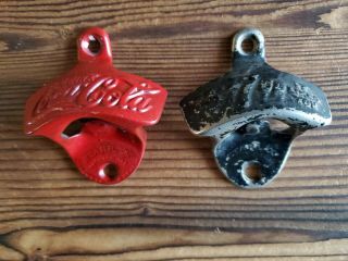 Vintage Antique Coca - Cola And 7 - Up Starr X Cast Iron Wall Mounted Bottle Opener
