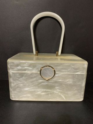 Vintage Wilardy Lucite Purse White Pearl Handbag
