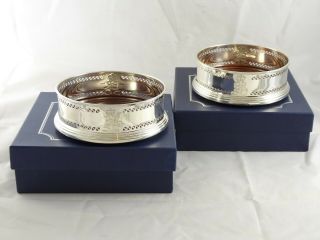 Smart Pair Solid Sterling Silver Wine Bottle Coaster Stands 2002