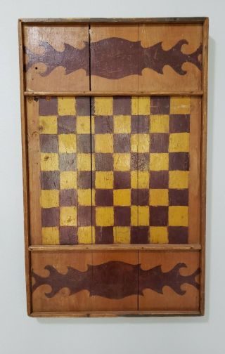 Early Antique 19th Century Primitive Handmade Checkerboard Double Sided W/moats