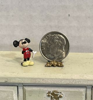 Vintage Artisan Tiny Metal Hand Painted Mickey Mouse Dollhouse Miniature 1:12