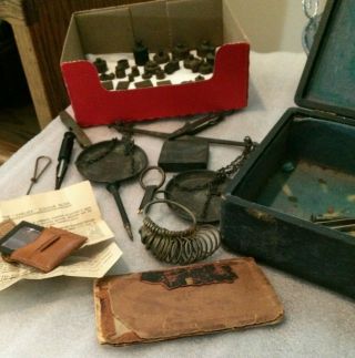 Antique Chelsea Filter,  Antique Case Scale Weights And Moe Diamond Booklet