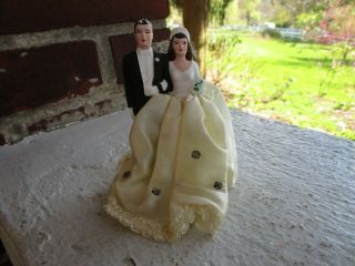 Vintage Art Deco Chalkware Wedding Cake Topper Groom & Bride