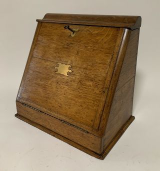 Quality Antique Edwardian Oak Desktop Stationery Cabinet Writing Box With Key