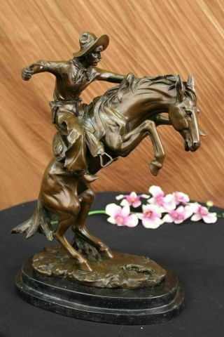 Large Rare " Bronco Buster " Solid Bronze Statue By Frederic Remington Hot Cast Nr