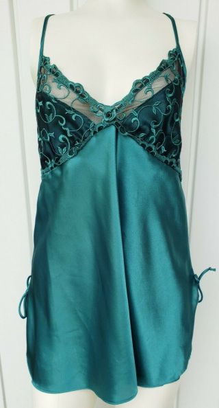 Vintage Sears Inner Most Lingerie Satin Nightgown Teddy Embroidered Lace Large