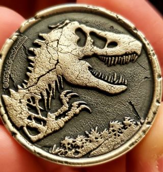 2021 Niue Jurassic World Cracked High Relief 2 Oz Silver Antiqued $5 Coin Gem Bu