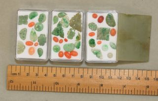 Antique Chinese Carved Jade & Coral Stones,  Appliqués,  Qing Dynasty 19th Century