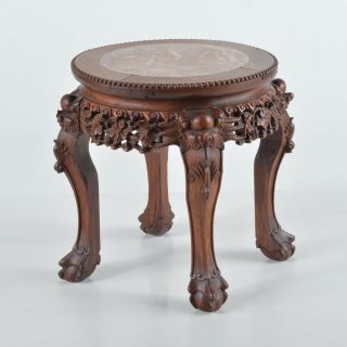 Chinese Carved Hardwood Stand With Marble Top