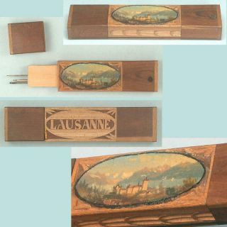 Antique Souvenir Wooden Needle Case Swiss Circa 1890s