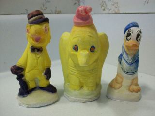 Antique Walt Disney Donald Duck,  Dumbo,  & Jose Carioca Chalkware Statue Figures