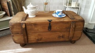 Industrial Vintage Army Rustic Trunk Chest Coffee Table Blanket Box Tvst