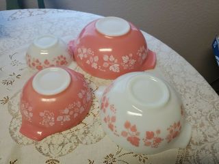 Vintage Pyrex Pink Gooseberry Cinderella Nesting Bowls Set Of 4