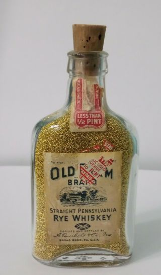 Antique Advertising Old Farm Brand Rye Whiskey Empty Small Glass Liquor Bottle